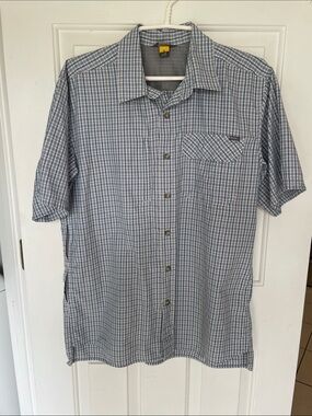 Eddie Bauer Short-Sleeve Plaid Button-Down Shirt — Blue & White